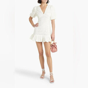 Walter Baker Cute Out Lace Mini Dress Puff Sleeve Summer Party Bridal Size 6
